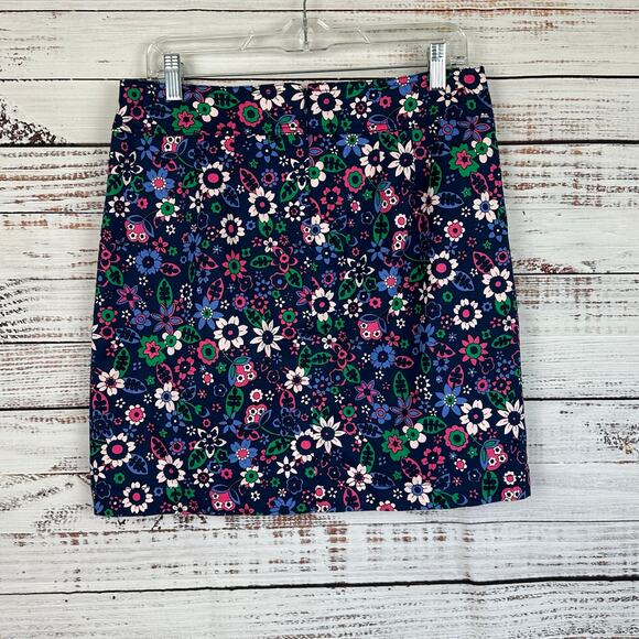 Womens Talbots Navy Blue Pink White Floral Chino Mini Skirt Stretch Pockets 4 - Picture 2 of 6